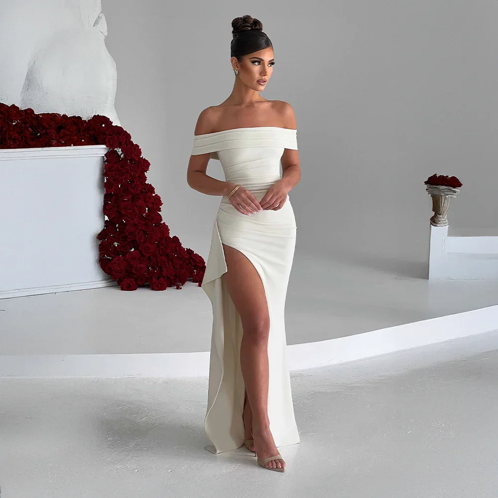 Robe Longue Femme Épaules Dénudées & Fente Élégante - Idéale