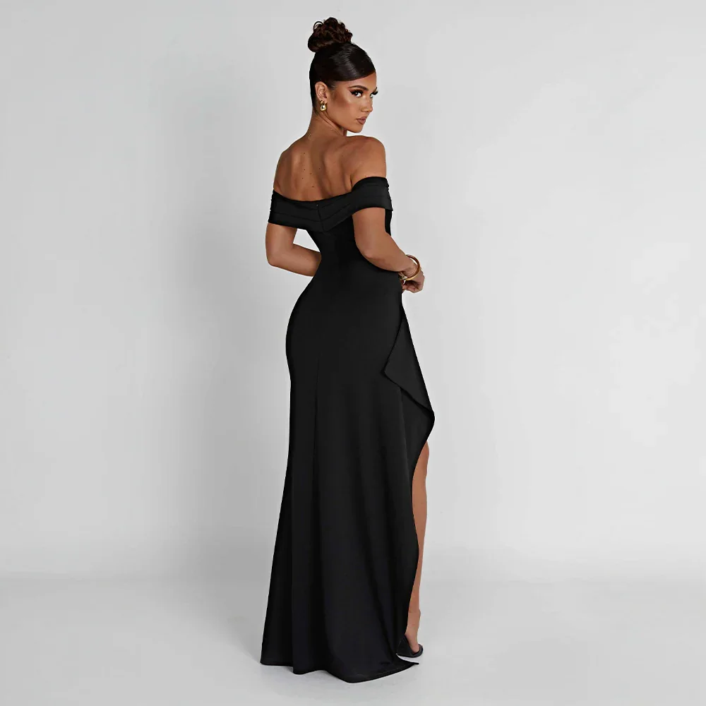 Robe Longue Femme Épaules Dénudées & Fente Élégante - Idéale