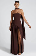 Langes Kleid mit Schlitz für Damen mit Korsett, elegant und modern, für