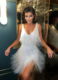 Robe soirée femme courte à franges brillantes sans manches
