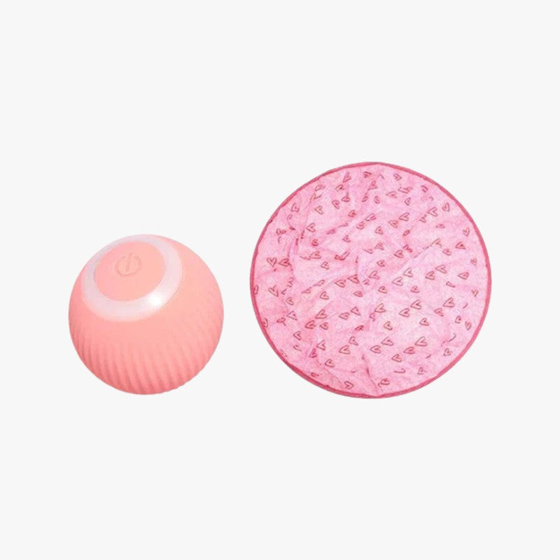 Roselva interactive cat toy set featuring a pink motion-sensing ball and a patterned nylon play mat for hunting play.