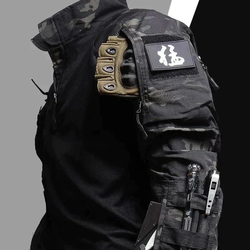 Ensemble Outdoor Homme - Manches Longues avec Pantalon Cargo Style Militaire