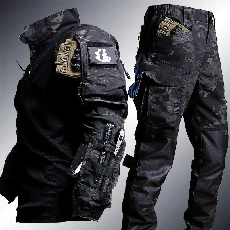 Ensemble Outdoor Homme - Manches Longues avec Pantalon Cargo Style Militaire
