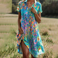 Robe Longue Fluide Femme Bohème Chic Imprimé Floral Multicolore