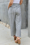 Pantalon Culotte Rayé en Tissu Léger Femme