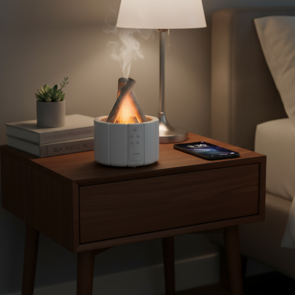 FlammaMist Humidificateur Aromathérapie et Lampe de Table LED