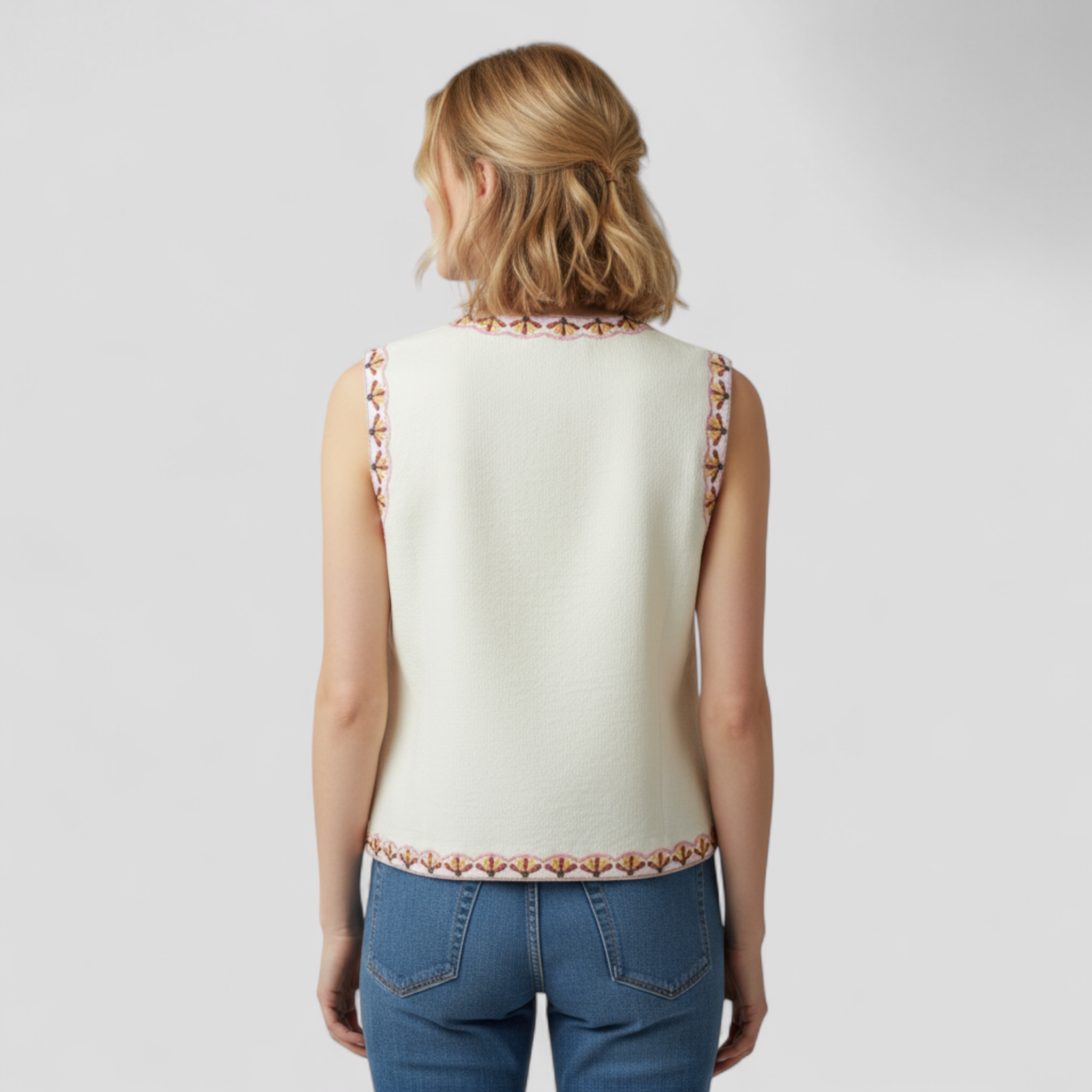 Gilet Bohème Brodé à Motifs Floraux Coton Femme