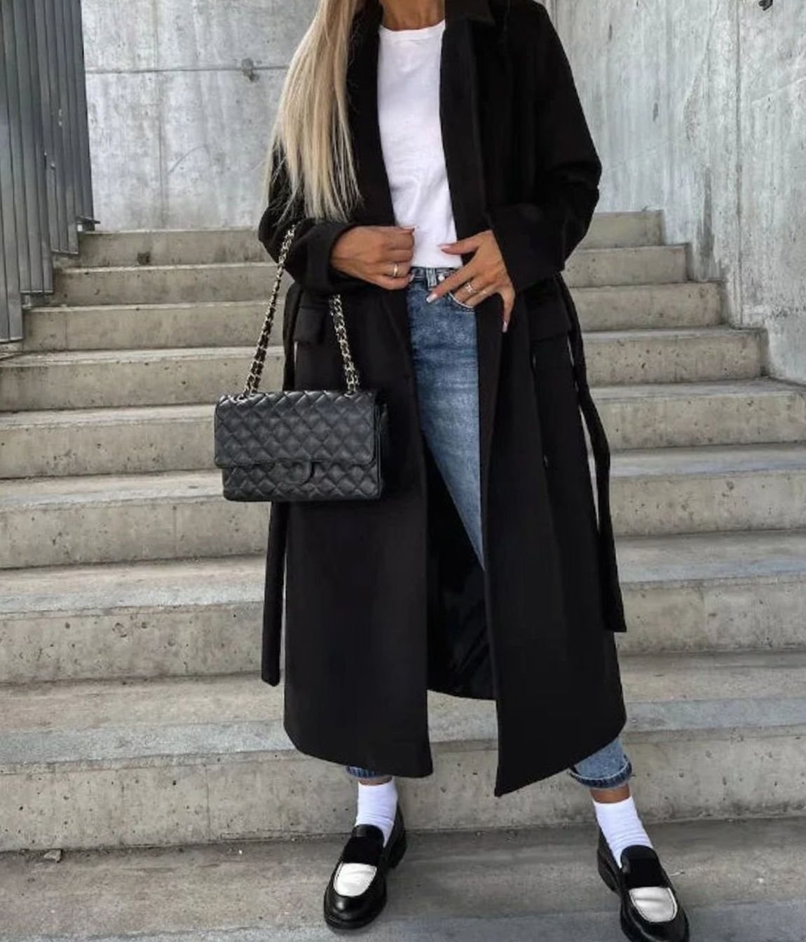 Manteau Long Croisé pour Femme avec Col à Revers