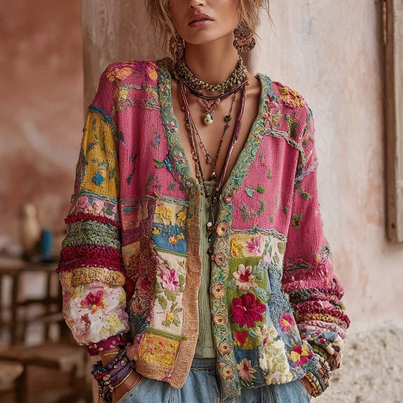 Gilet Cardigan Patchwork Floral Femme, Zoe